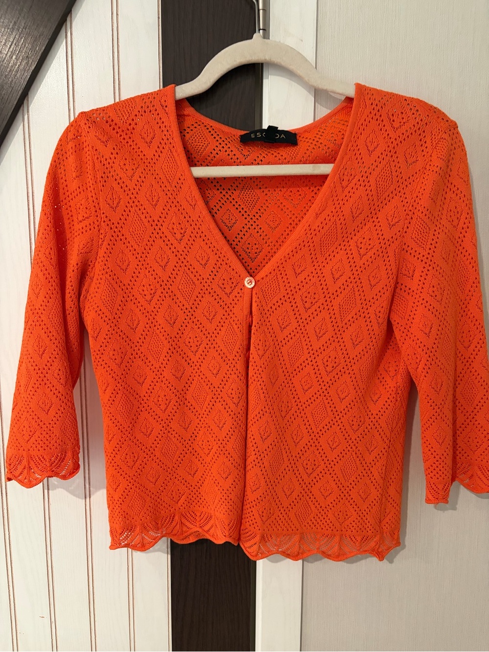 Escada Orange Crochet Pointelle Knit Cardigan Sweater Sz Small Much Detail